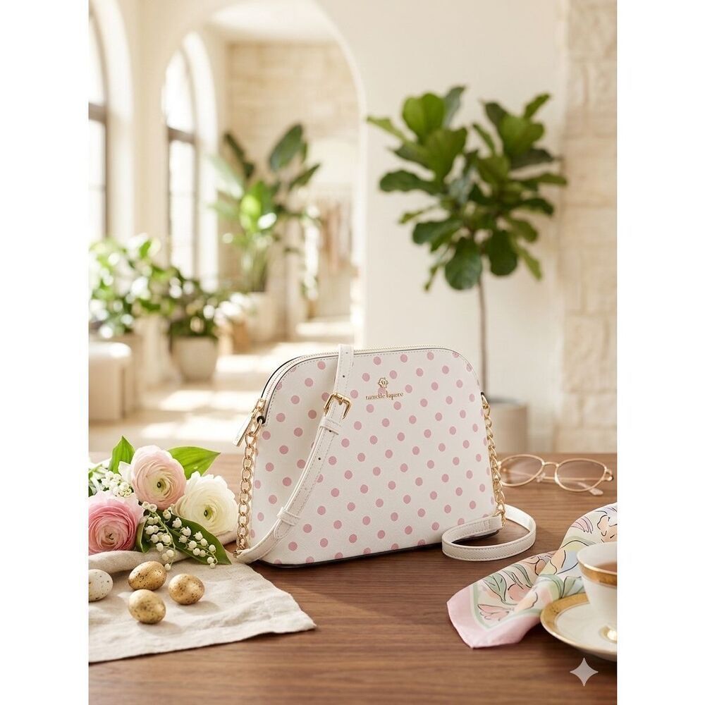 NWOT Nanette Lepore Dome Crossbody Bag – Pink & White Polka Dot – Spring/Easter